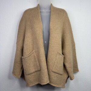 POL Cardigan Sweater Womens S Tan Wool Blend Oversized Chunky Knit Boho Cottage